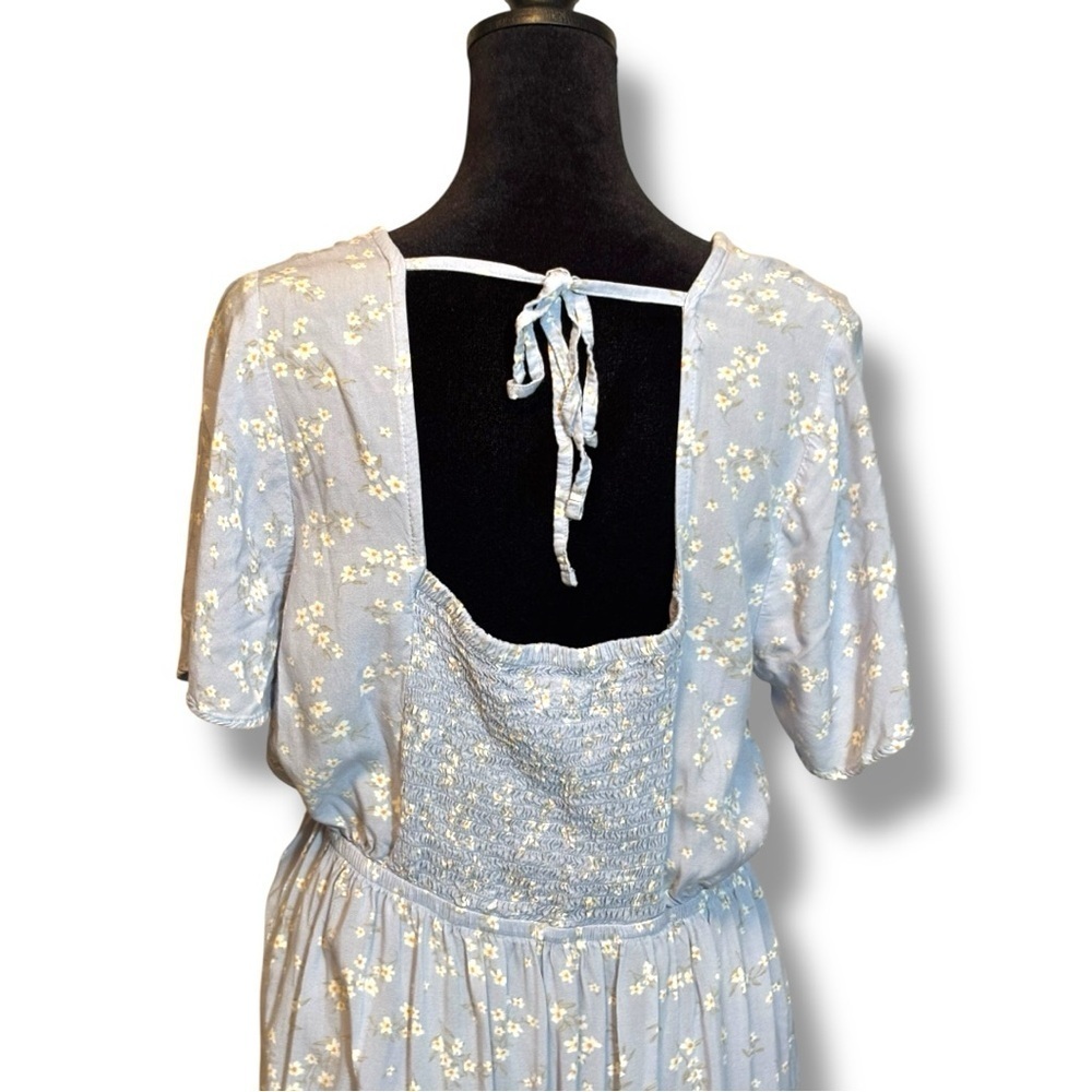 Yarn&Sea Baby Blue Floral Print Smocked Open Back Flutter Short Sleeve Sundress - Picture 6 of 16